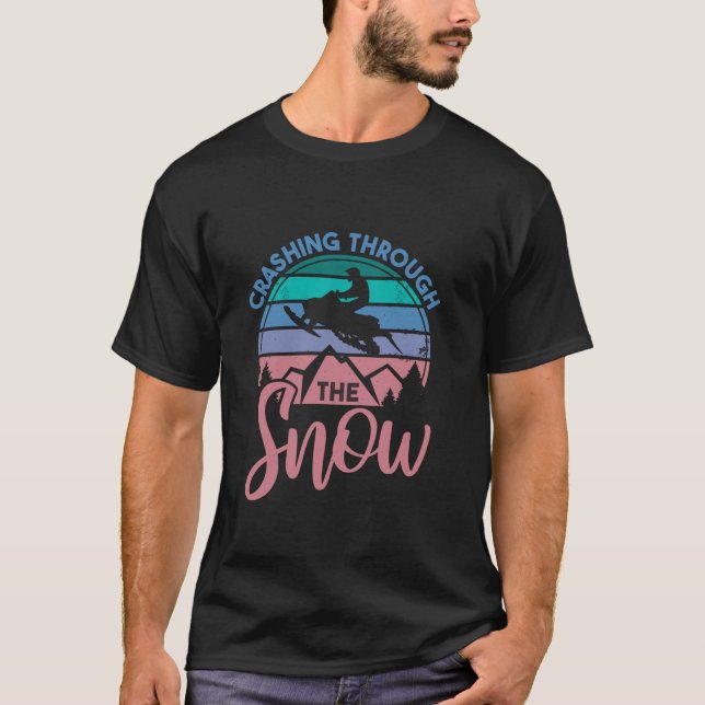 Snowmobiling Snowmobile Crashing Through The Snow  T-Shirt (Front)