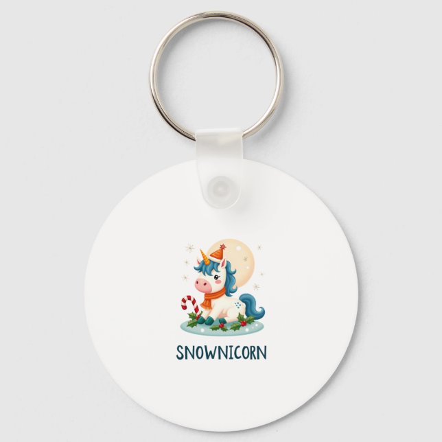 Snownicorn Cute Unicorn Snowman Christmas Girl T-S Key Ring (Front)