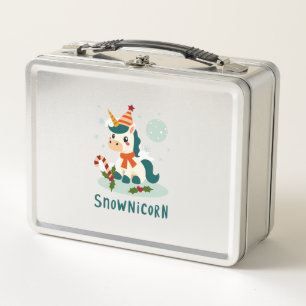 Snownicorn Cute Unicorn Snowman Christmas Girl T-S Metal Lunch Box