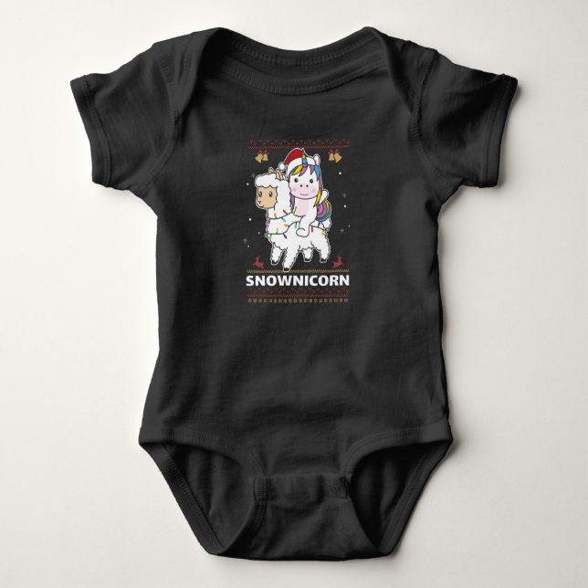 Snownicorn Unicorn Lama Christmas Winter Animals Baby Bodysuit (Front)