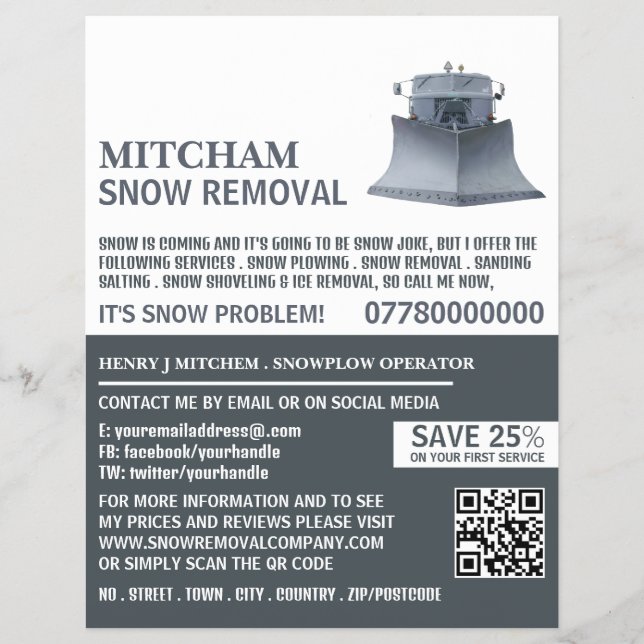 Snowplow, Snow Removal Company Advertising Flyer (Front)