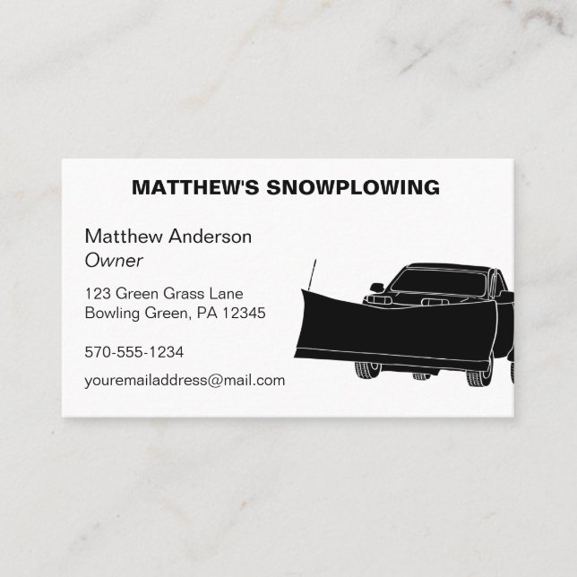 Snowplowing Pickup Truck with Plough Snowplow Business Card (Front)