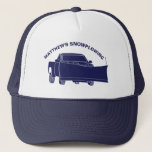 Snowplowing Pickup Truck with Plough Snowplow Trucker Hat<br><div class="desc">Promote your business or add your own custom saying to this hat. It features an illustration of a pickup truck with a snowplow in navy blue and your text above in matching blue lettering.</div>