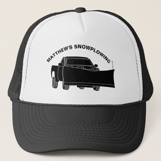Snowplowing Pickup Truck with Plough Snowplow Trucker Hat (Front)