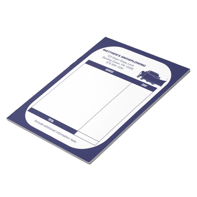 Snowplowing Snow Plough Business Receipt Invoice Notepad (Angled)