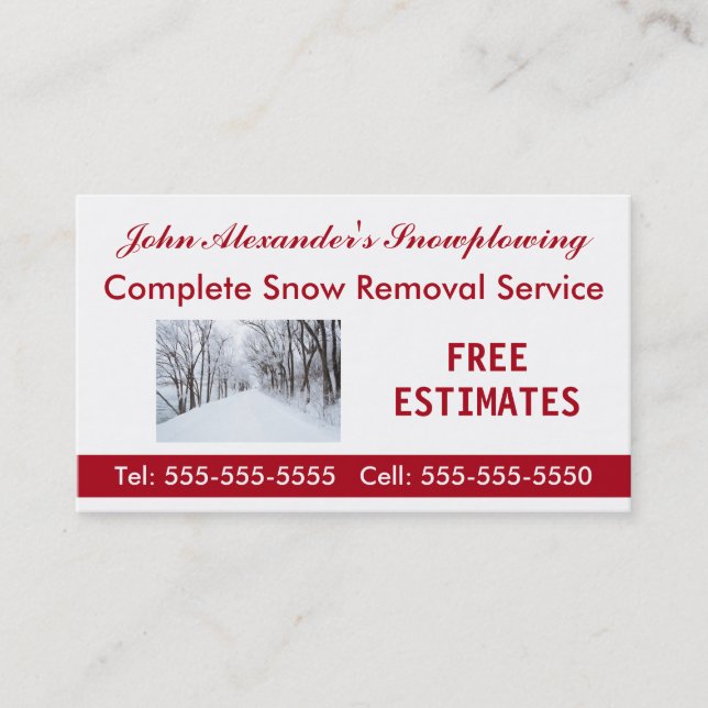 Snowplowing, Snow Removal, and Service Business Card (Front)
