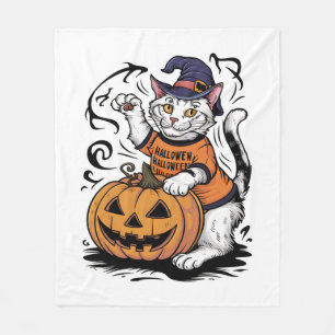 Snowshoe Cat Cute Halloween Witch Pumpkin Fleece Blanket