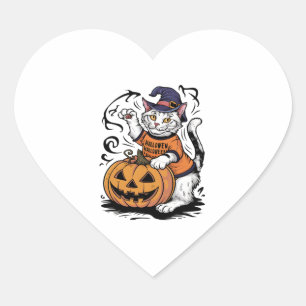 Snowshoe Cat Cute Halloween Witch Pumpkin Heart Sticker