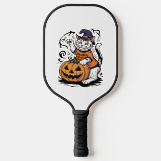 Snowshoe Cat Cute Halloween Witch Pumpkin Pickleball Paddle