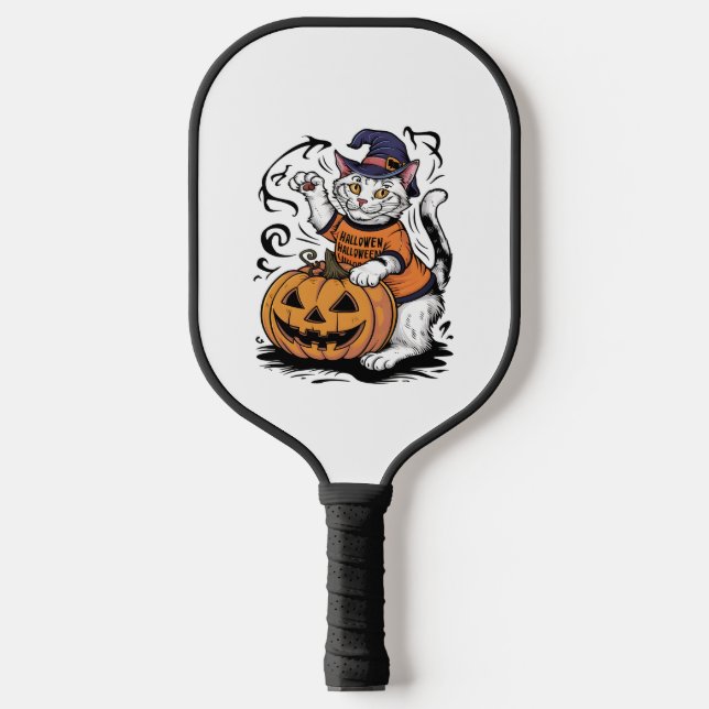 Snowshoe Cat Cute Halloween Witch Pumpkin Pickleball Paddle (Front)