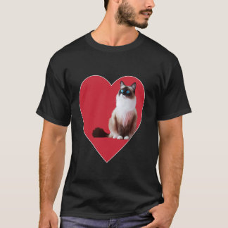 Snowshoe Cat Valentines Day Red Heart Love Mum Dad T-Shirt