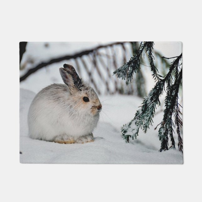 Snowshoe Hare Winter Snow Nature Scene Doormat (Front)