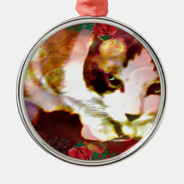 snowshoe kitty in the red roses metal ornament (Front)