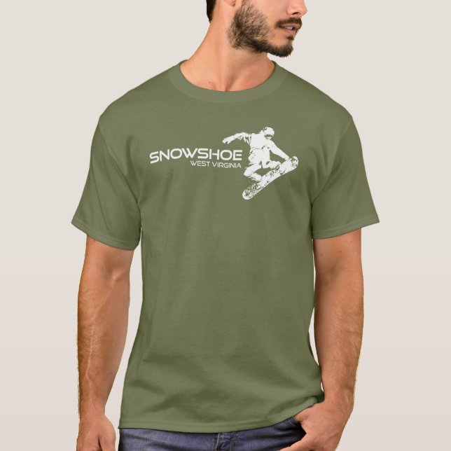 Snowshoe Mountain West Virginia Snowboarder T-Shirt (Front)