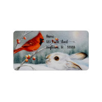 Snowshoe Rabbit & Red Cardinal Bird Watercolor Art