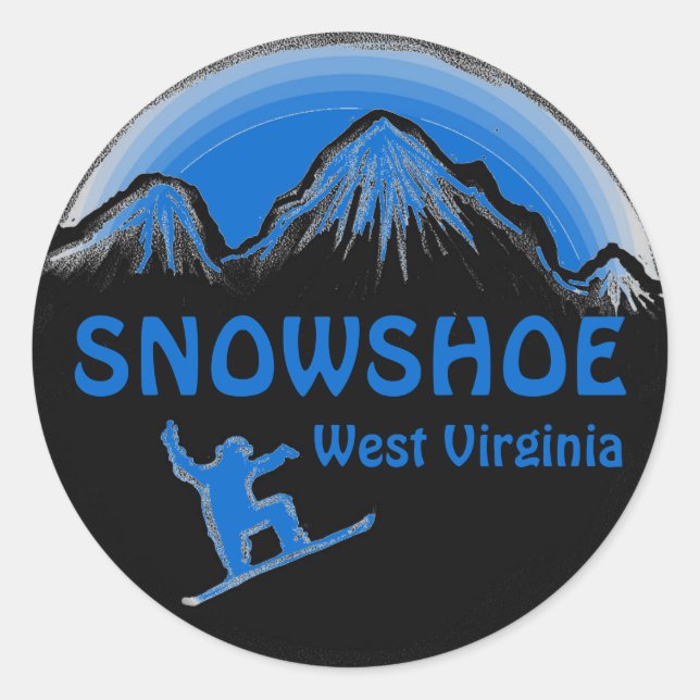 Snowshoe West Virginia blue snowboard stickers (Front)