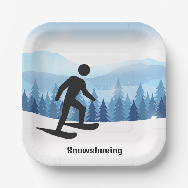 Snowshoeing Design Paper Plate (Front)