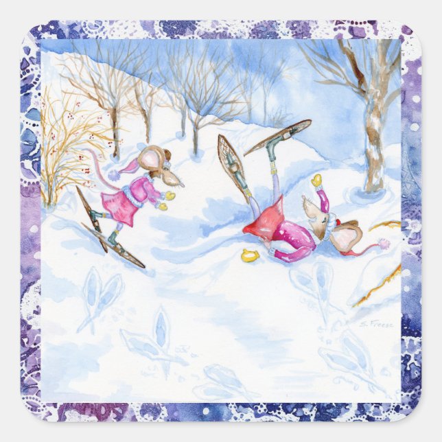 "Snowshoeing" Holiday Stickers (Front)