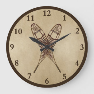 Snowshoes On Old Paper Large Clock