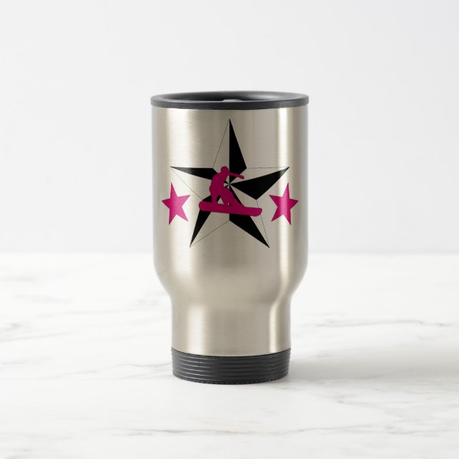 snowSTARz. pink boarder. Travel Mug (Center)