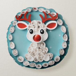 Snowwhite Reindeer Delight Art  Round Cushion