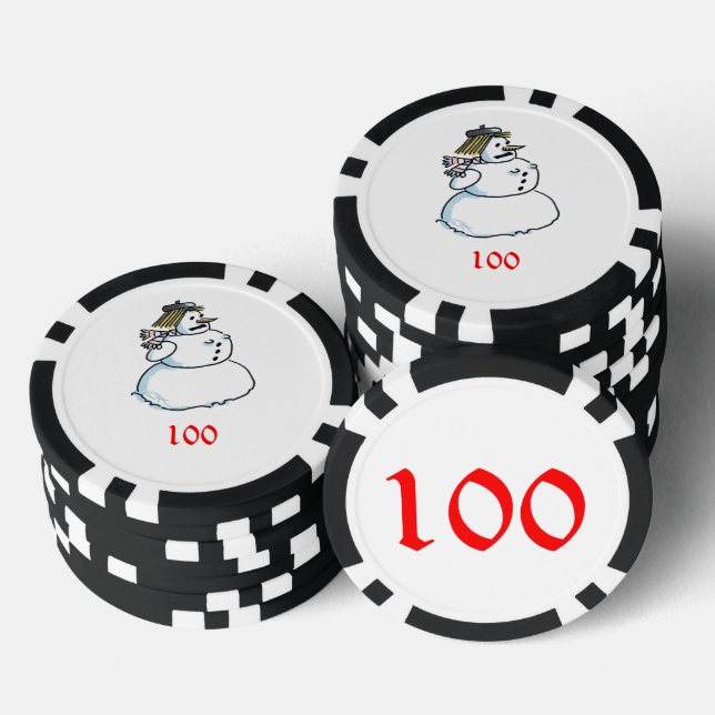 Snowwoman black 100 striped poker chip (Stack)