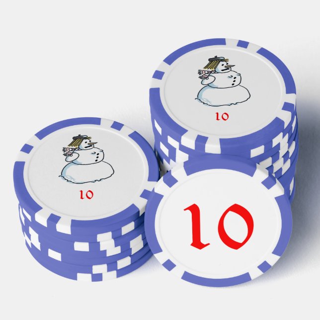 Snowwoman blue 10 striped poker chip (Stack)