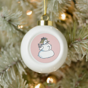 Snowwoman ceramic Christmas ball ornament