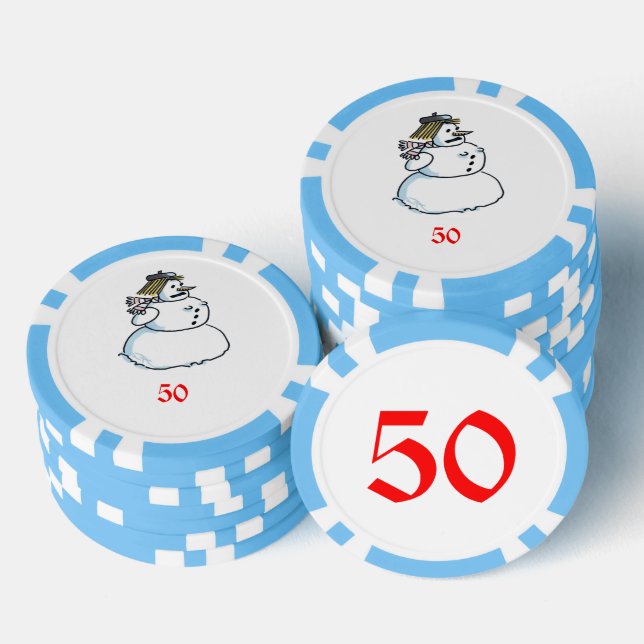 Snowwoman light blue 50 striped poker chip (Stack)