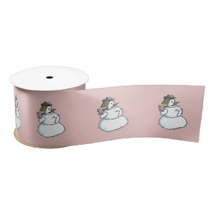 Snowwoman pink ribbon satin ribbon