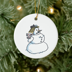 Snowwoman white ceramic Christmas ornament
