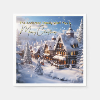 Snowy Alpine Chalet Christmas Winter holiday  Napkin