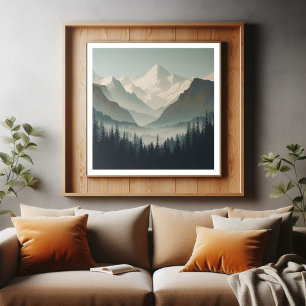 Snowy Alpine Serenity Vintage Art Poster