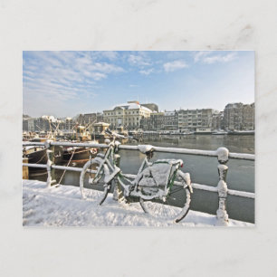 Snowy Amsterdam at the Amstel in the Netherlands Postcard