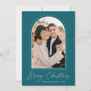 Snowy Arch Teal Merry Christmas Photo Holiday Card