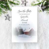 Snowy Barn and Silo Winter Wedding Save the Date