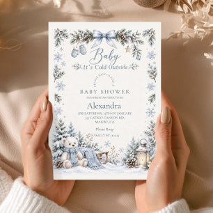 Snowy Bear Baby It's Cold Outside Invitation