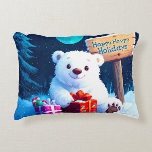 Snowy Bear Christmas Joy Watercolor Decorative Cushion