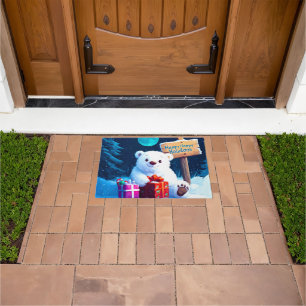 Snowy Bear Christmas Joy Watercolor Doormat