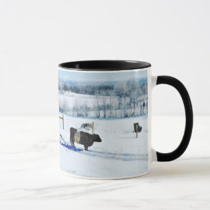 Snowy Belted Galloway Cow in Snow Watercolor Mug