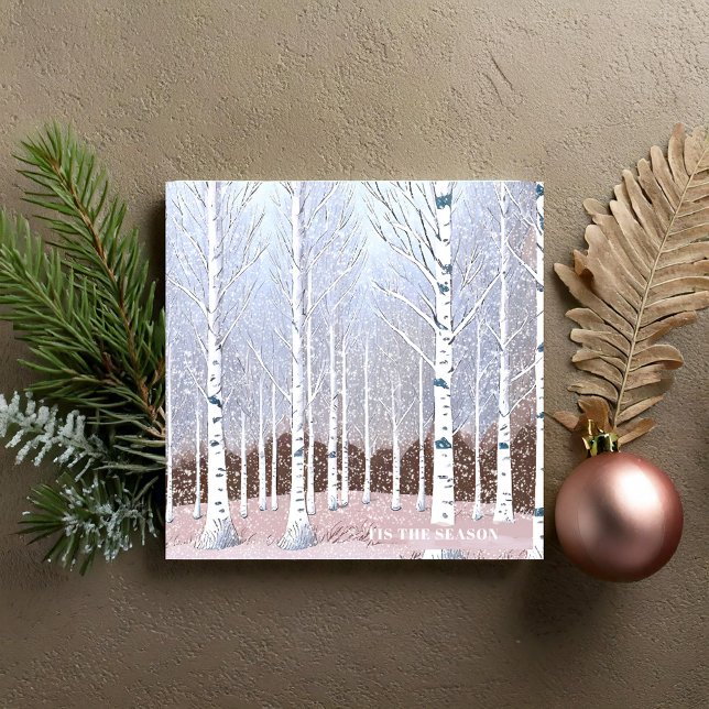 Snowy Birch Trees Christmas Dusty Blue ID1003 Ceramic Tile (Creator Uploaded)