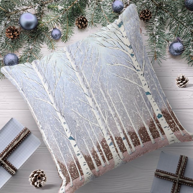 Snowy Birch Trees Christmas Dusty Blue ID1003 Cushion (Creator Uploaded)