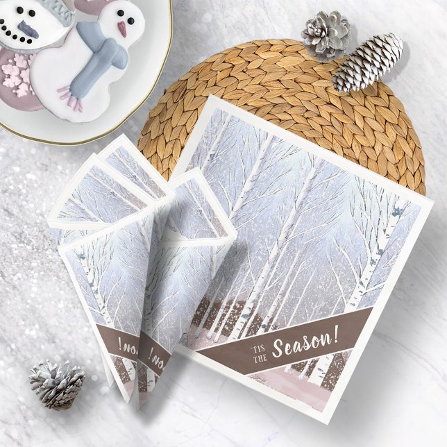 Snowy Birch Trees Christmas Dusty Blue ID1003 Napkin (Creator Uploaded)