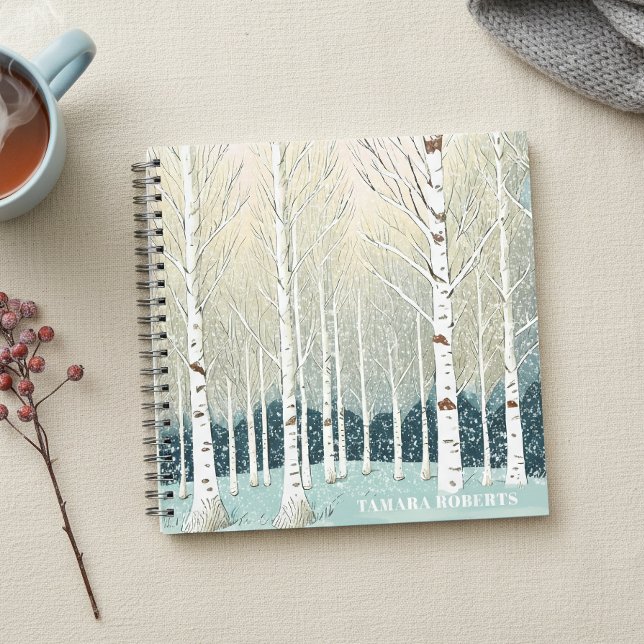 Snowy Birch Trees Christmas Teal ID1003 Notebook (Creator Uploaded)