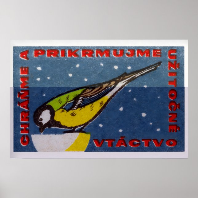 Snowy Bird - Matchbox Print - Czech Wall Art (Front)