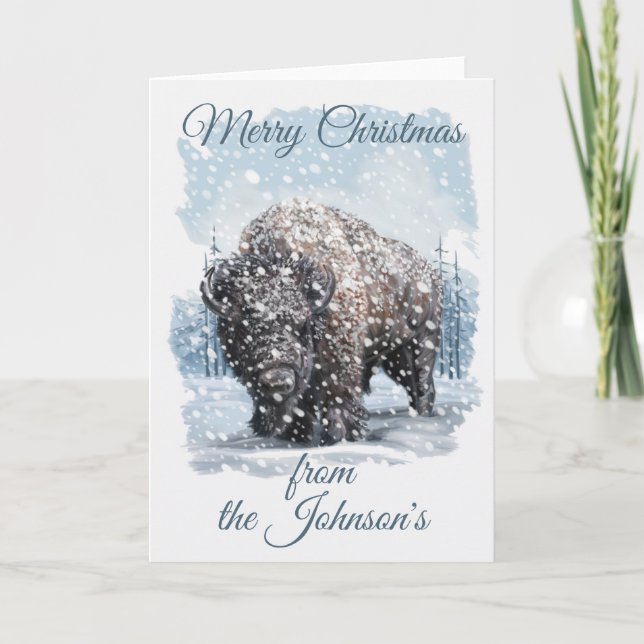 Snowy Bison, Western Christmas Card (Front)