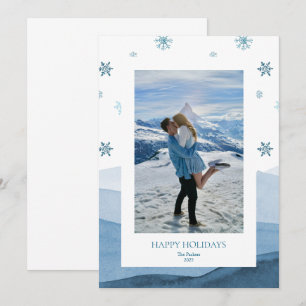 Snowy Blue Holiday Photo Card