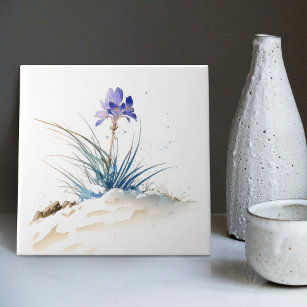 Snowy Blue Mountain Crocus Reborn Flower Ceramic T Ceramic Tile