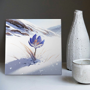 Snowy Blue Mountain Crocus Reborn Flower Ceramic T Ceramic Tile