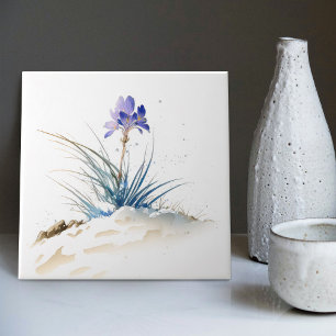 Snowy Blue Mountain Crocus Reborn Flower Ceramic T Tile